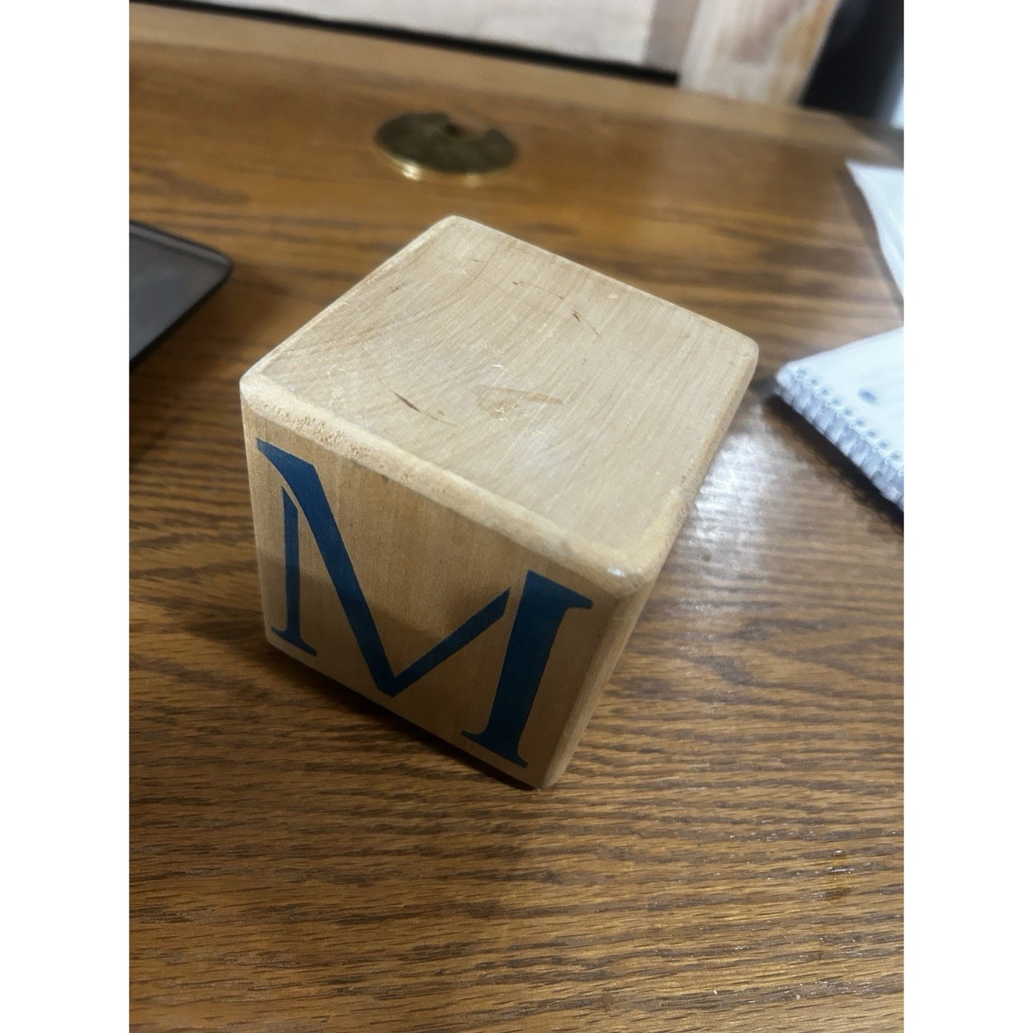 Kim Dormandy Turner Signed M for Mushrooms Wooden Alphabet Block 1989 3.5"