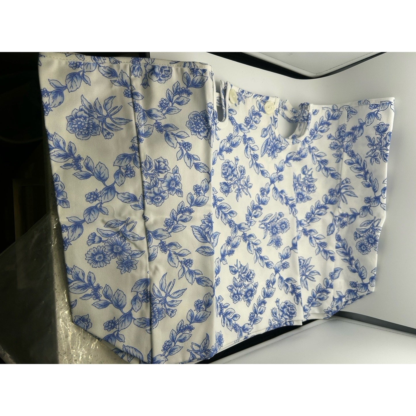 Longaberger Magazine Basket Liner Cottage Trellis Blue Fabric NEW 2 Handle