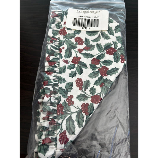 Longaberger CANDLE Basket Liner Traditional Holly Fabric NEW holiday
