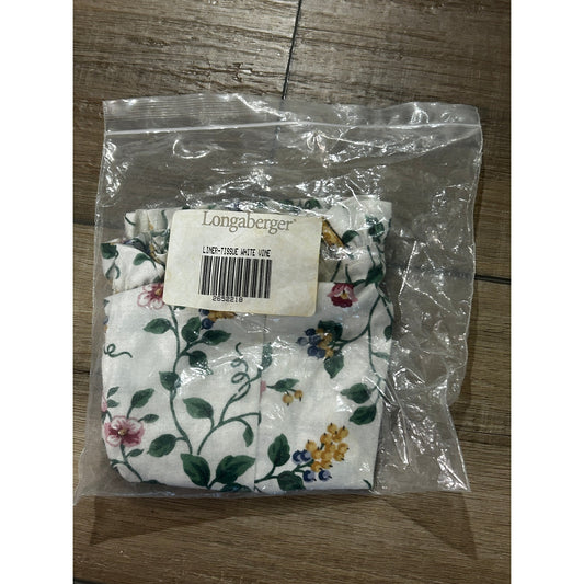Longaberger TALL TISSUE Basket Liner WHITE VINE floral NEW ruffles fabric