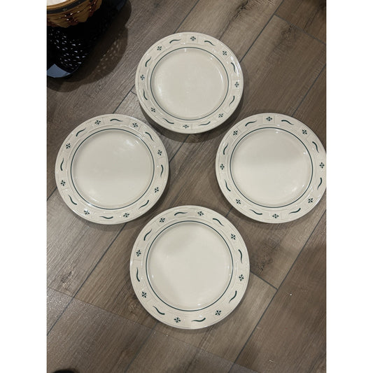 4 Longaberger 10” Dinner Plates Woven Traditions Heritage Green USA Pottery