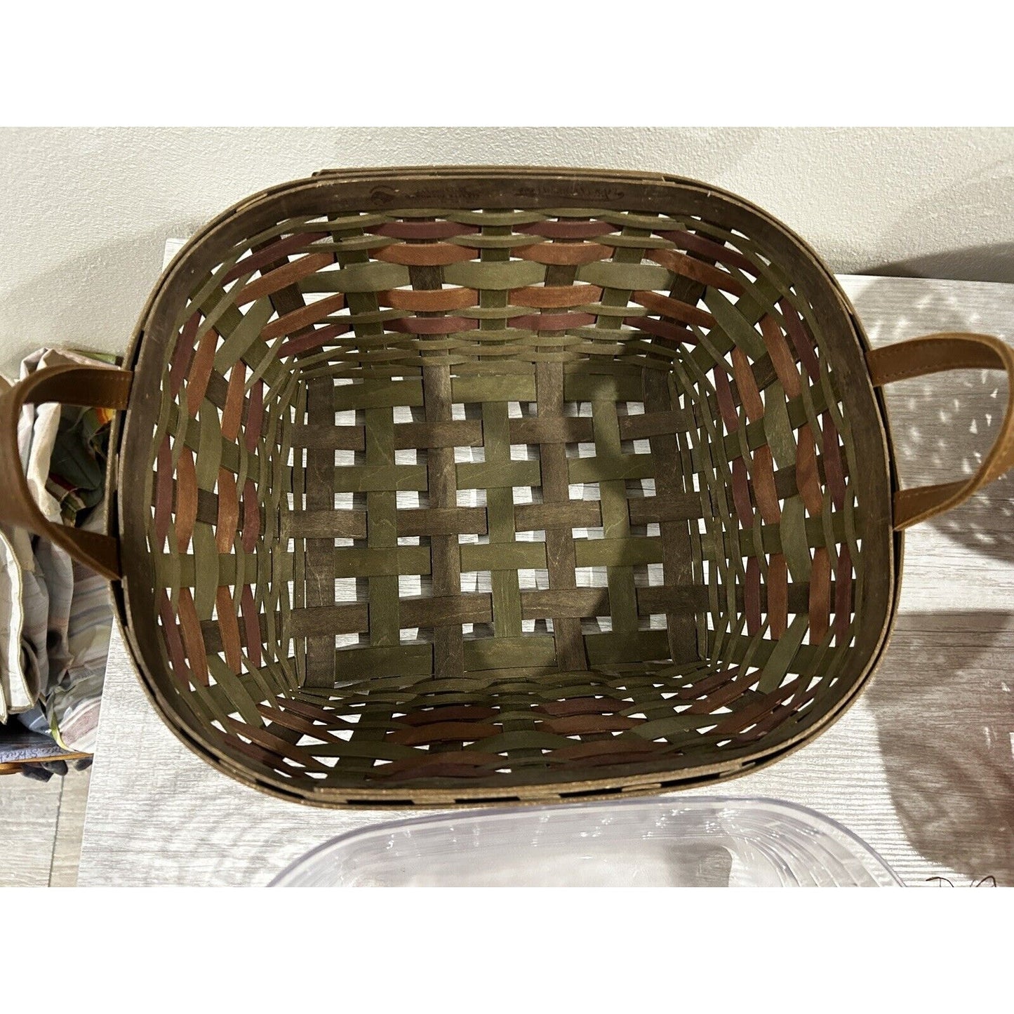 Longaberger Harvesting Basket & Protector ACT green brown weaves fall