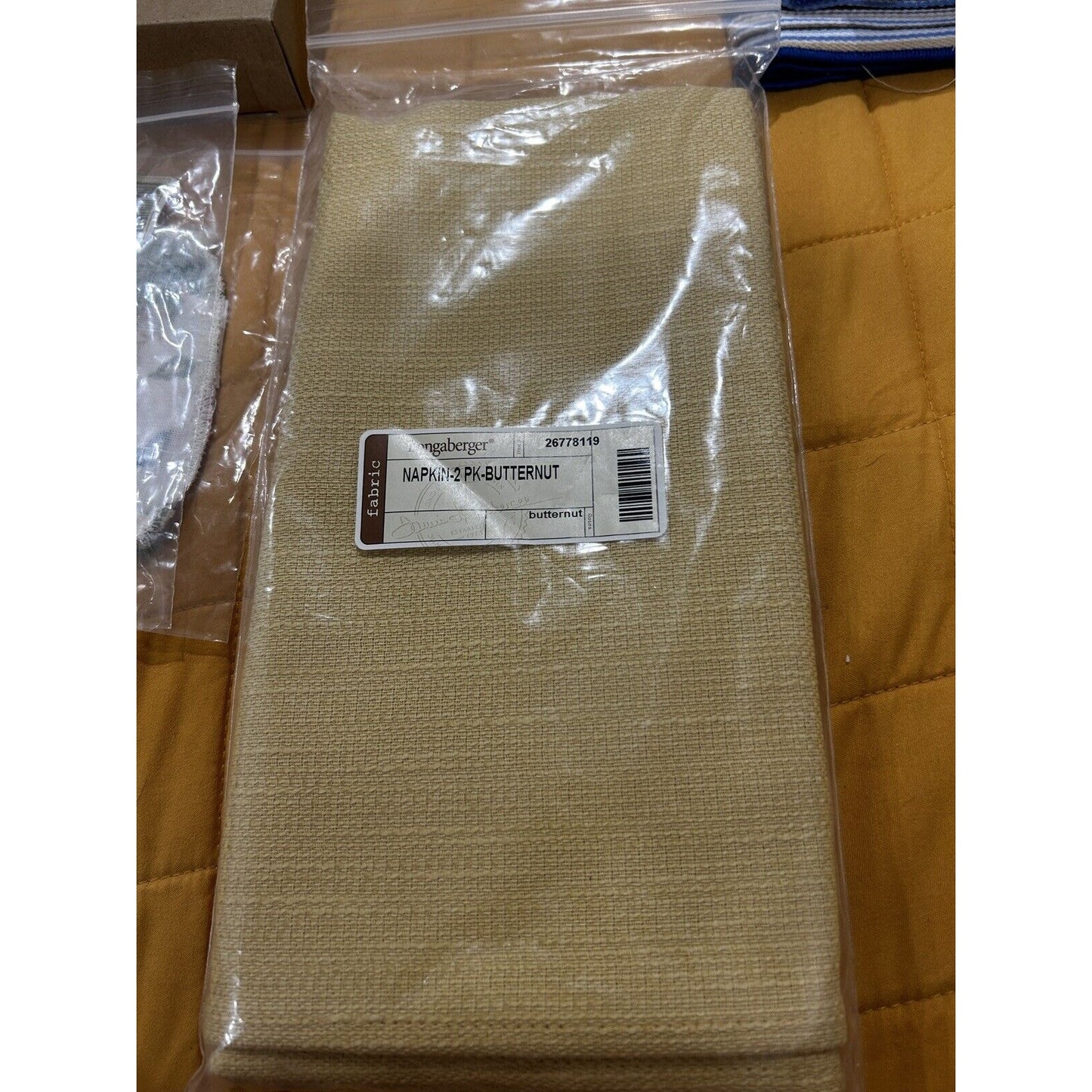 Longaberger Basket Napkins Butternut Fabric Square yellow fall NEW Set Of 2