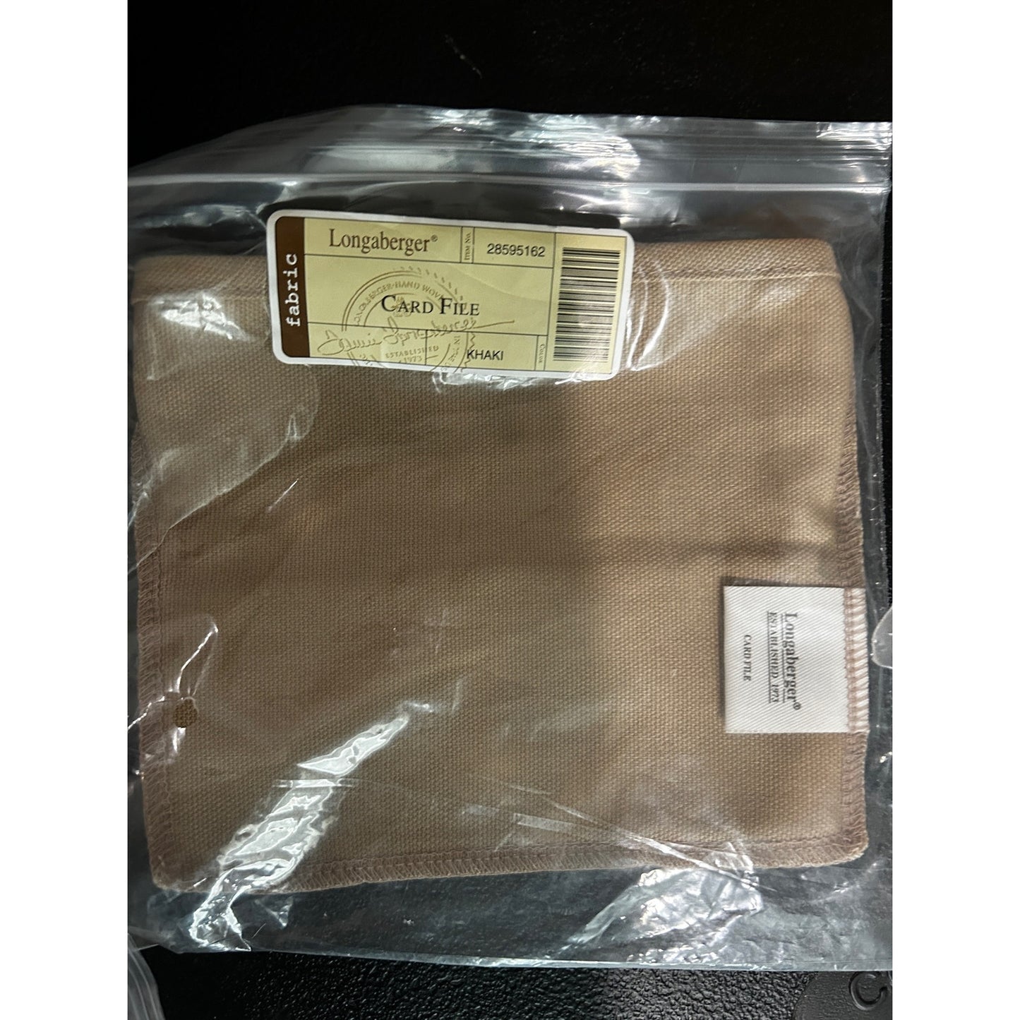 Longaberger CARD FILE Basket Liner KHAKI TAN Fabric NEW