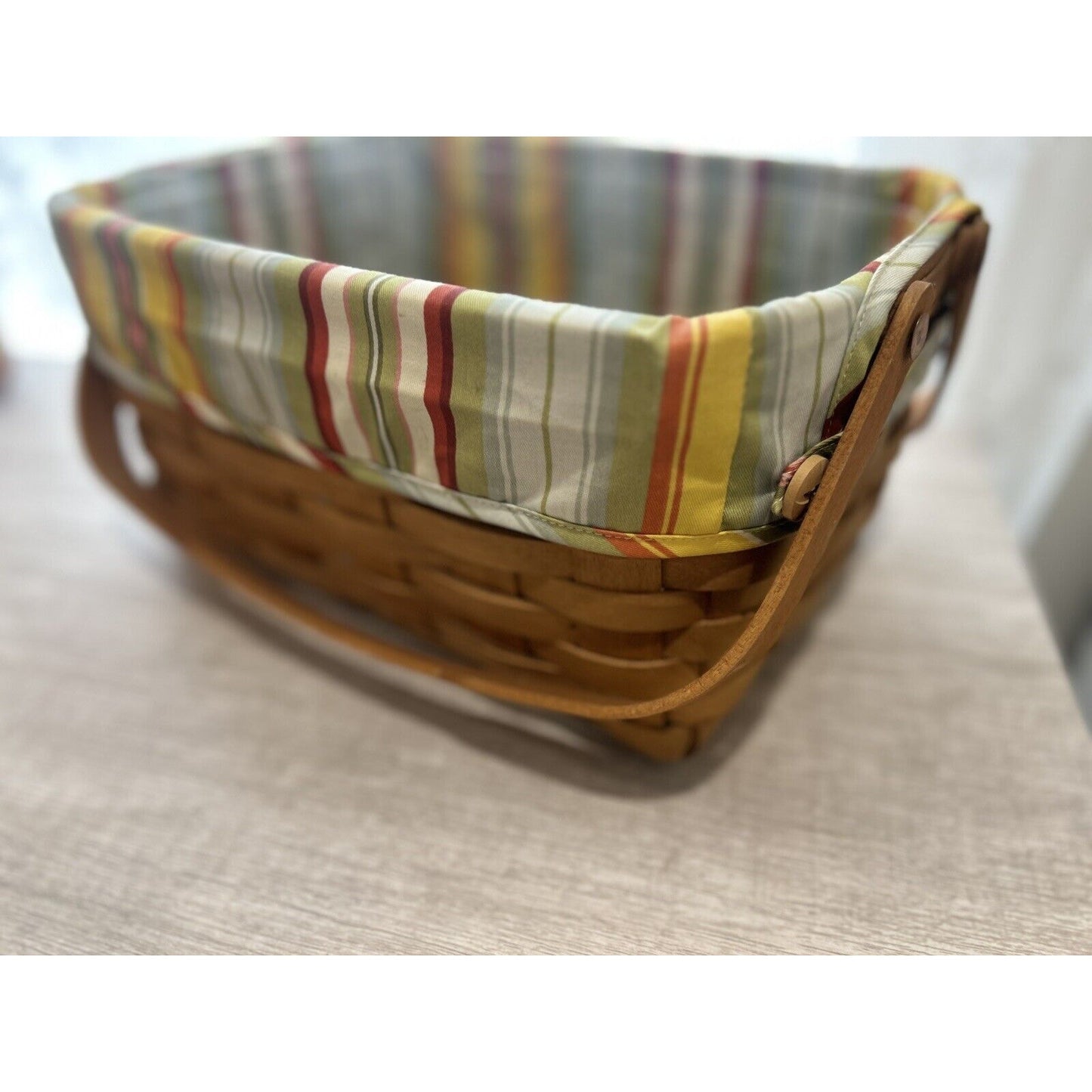 Longaberger Lunchbox Basket Sunflower stripe liner & Protector Lunch box