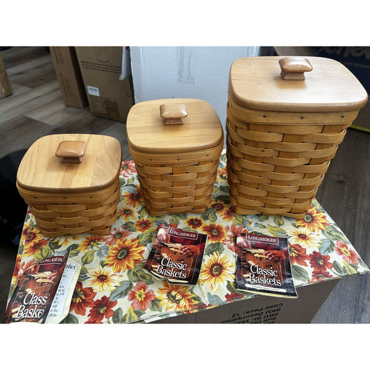 3 Longaberger Spoon Baskets Combos - Medium Small Teaspoon Storage Canisters