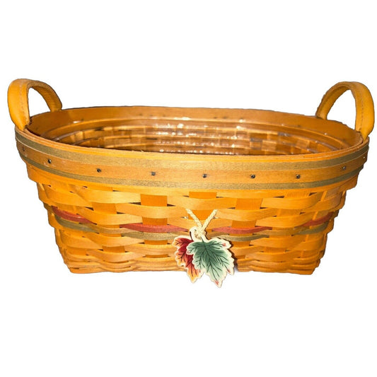 Longaberger Autumn Fall Large Basket Leaves Liner Protector Tie On 12" x 9"