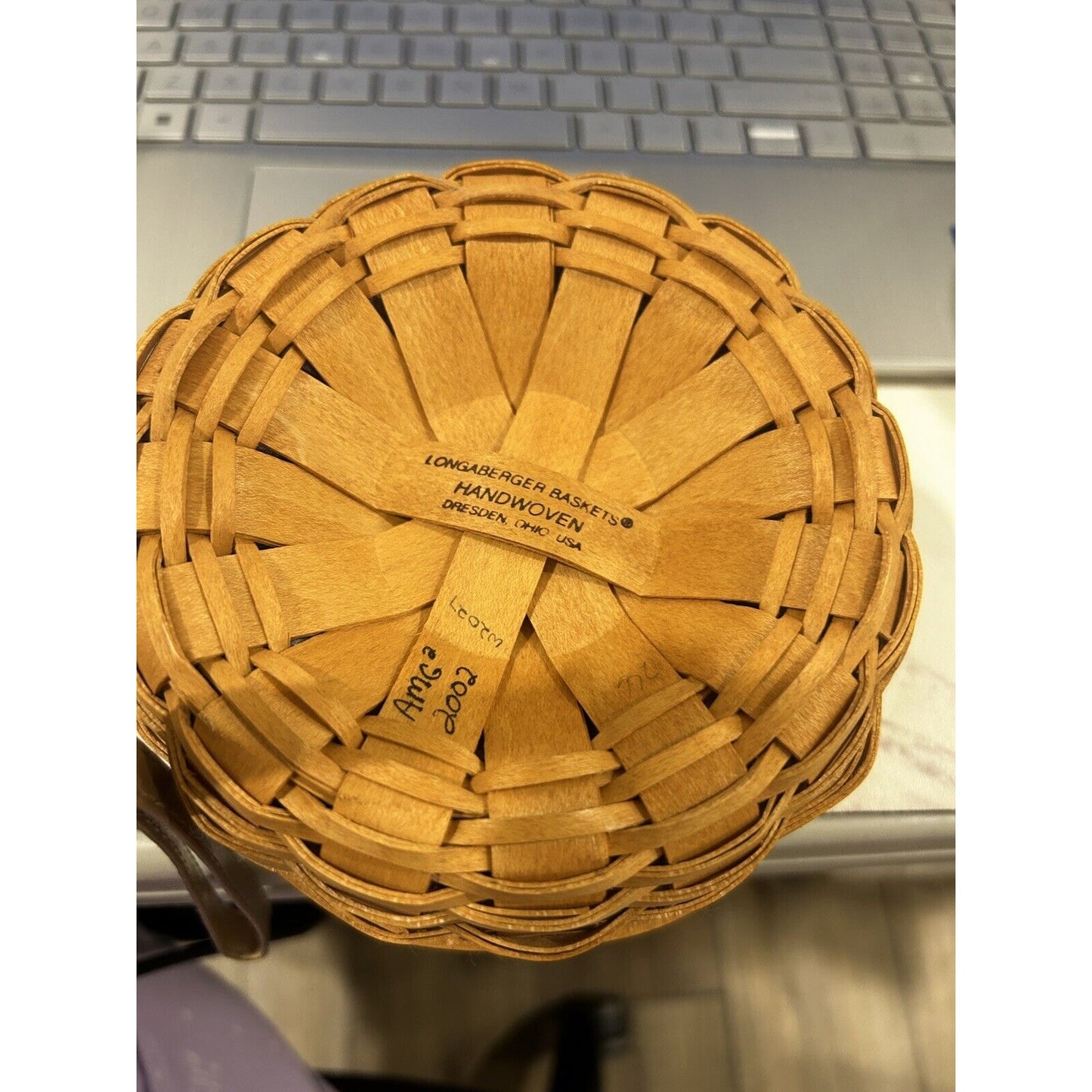 Longaberger Classic Saffron Basket Leather Handles Old glory Liner & Protector