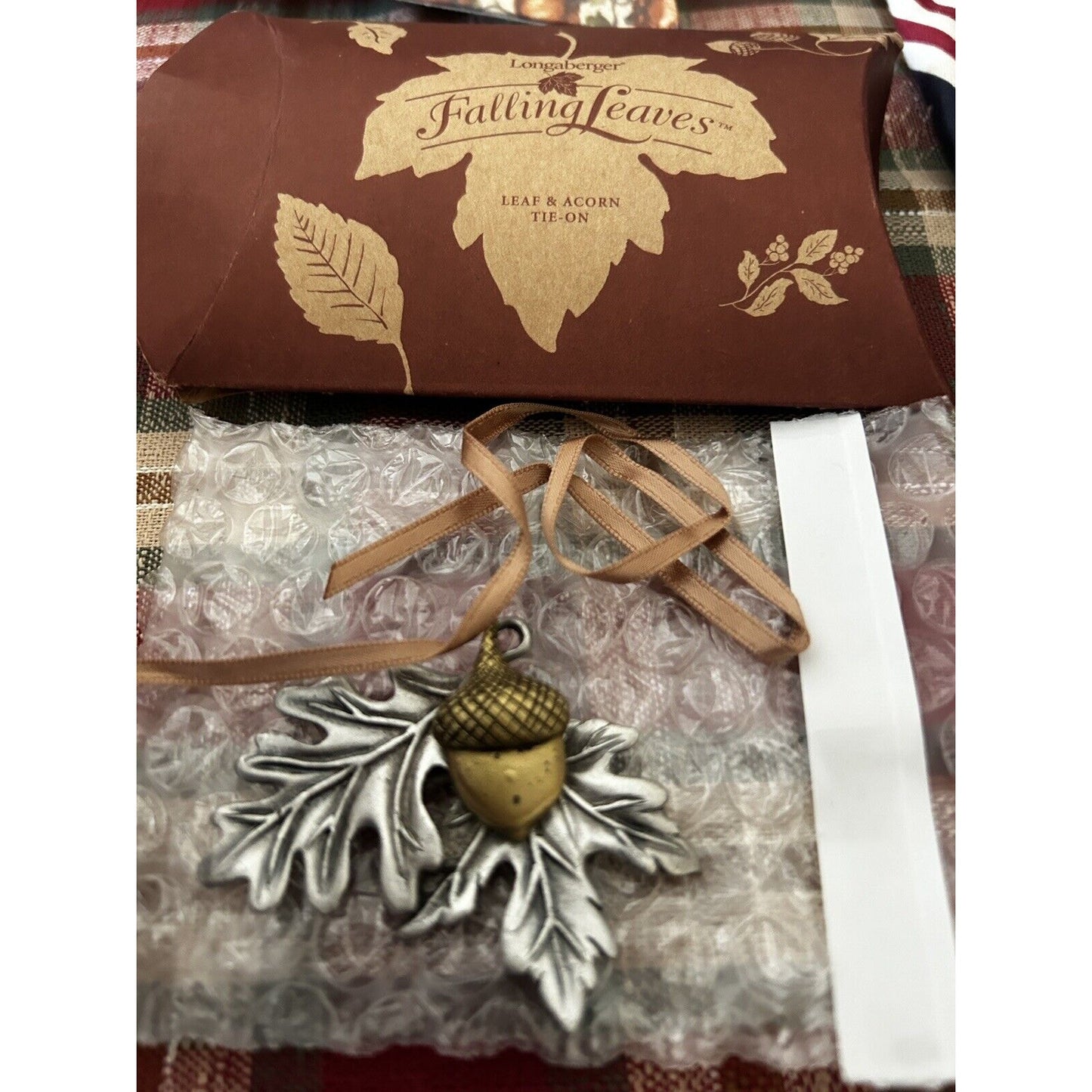 Longaberger Falling Leaves Fall Leaf & Acorn Tie-On NEW metal Made In USA