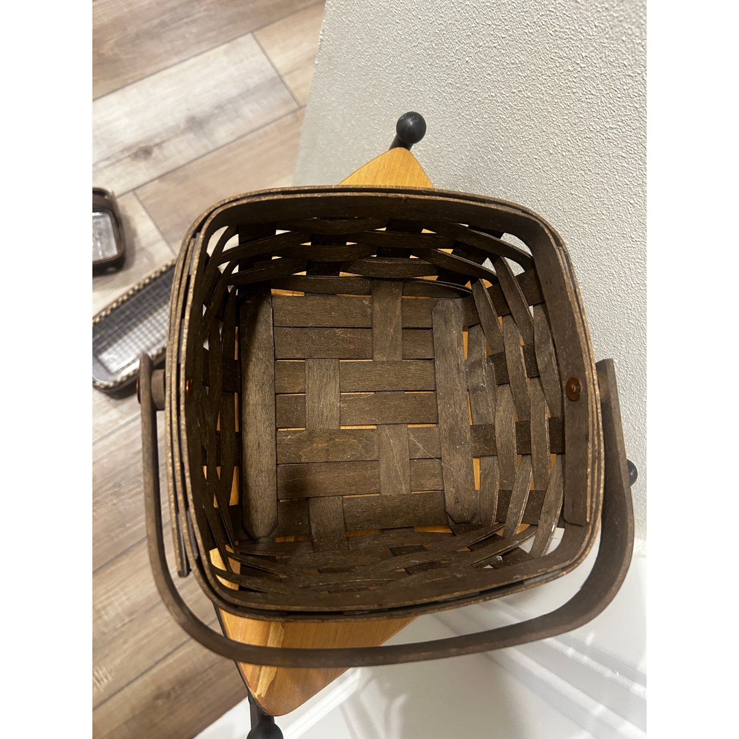 Longaberger Medium Berry basket Khaki check liner & hard protector Deep Brown