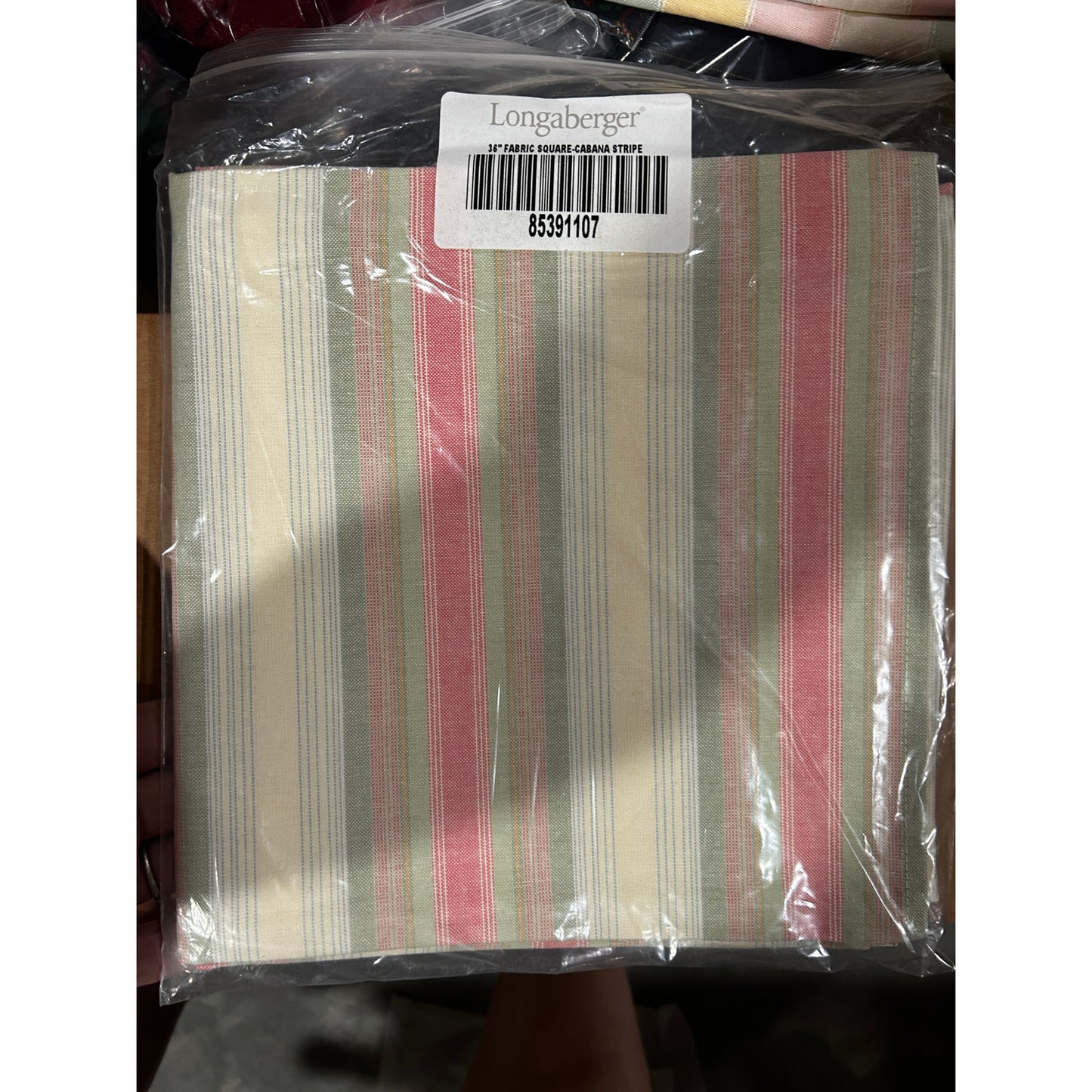 Longaberger Basket CABANA STRIPE Fabric 36" Table Square Cloth Fabric Pastel Pink NEW