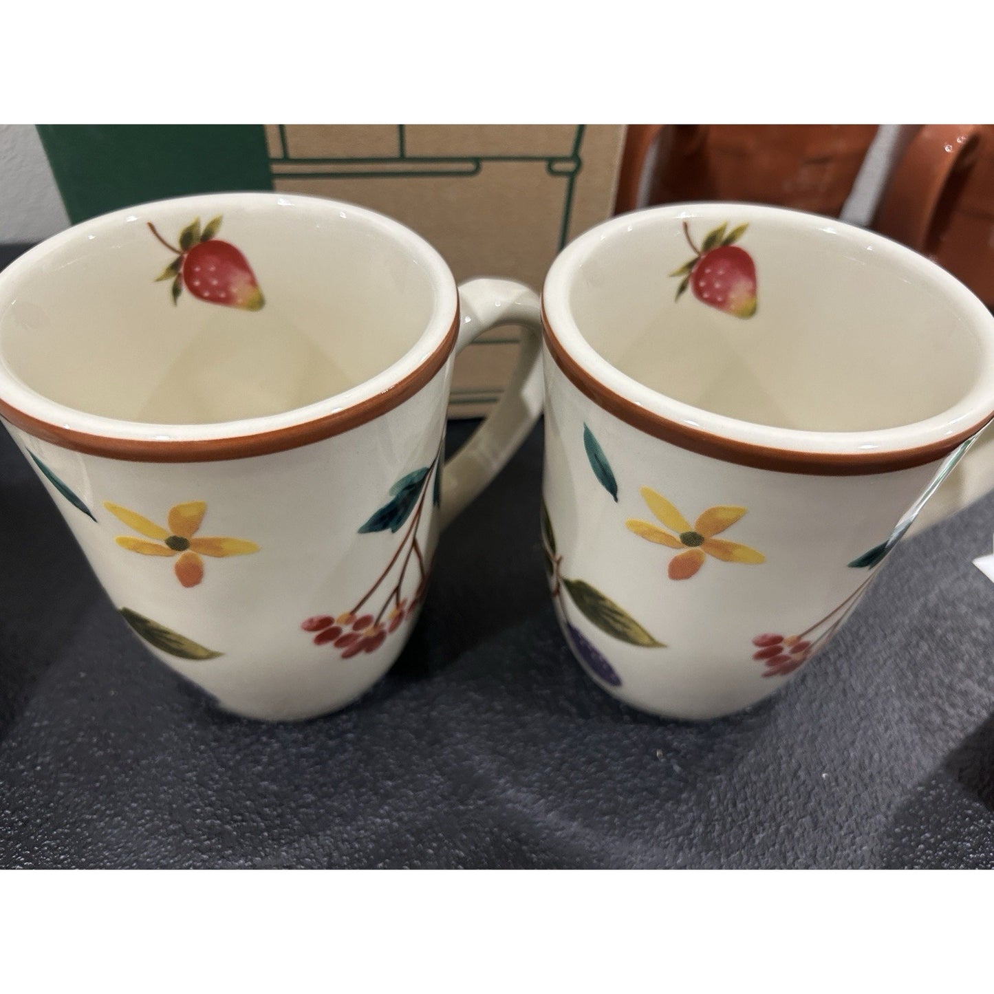 Longaberger Basket Pottery MUGS Fruit Medley Coffee Tea Cups Set Of 2