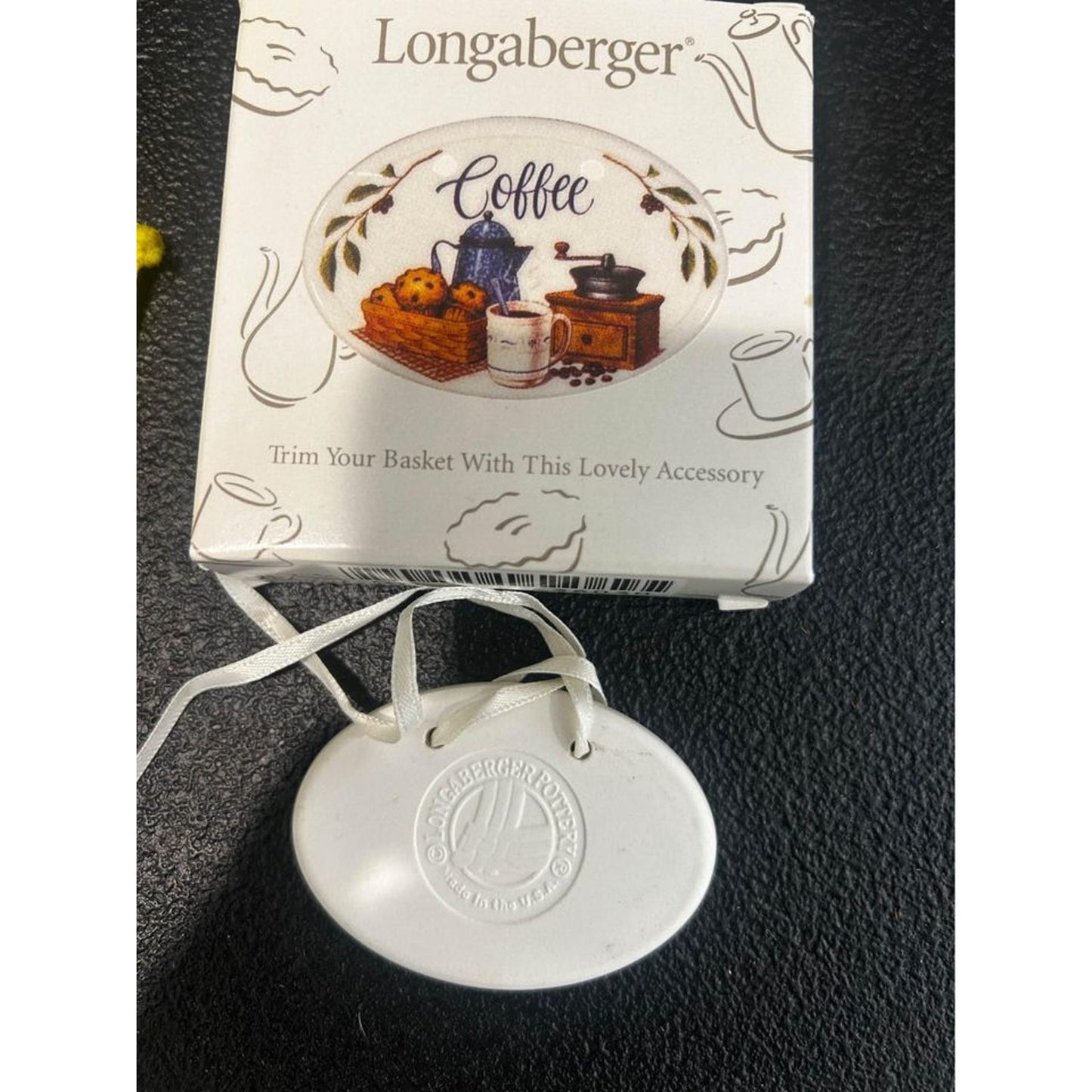 Longaberger basket COFFEE tie on NEW pottery