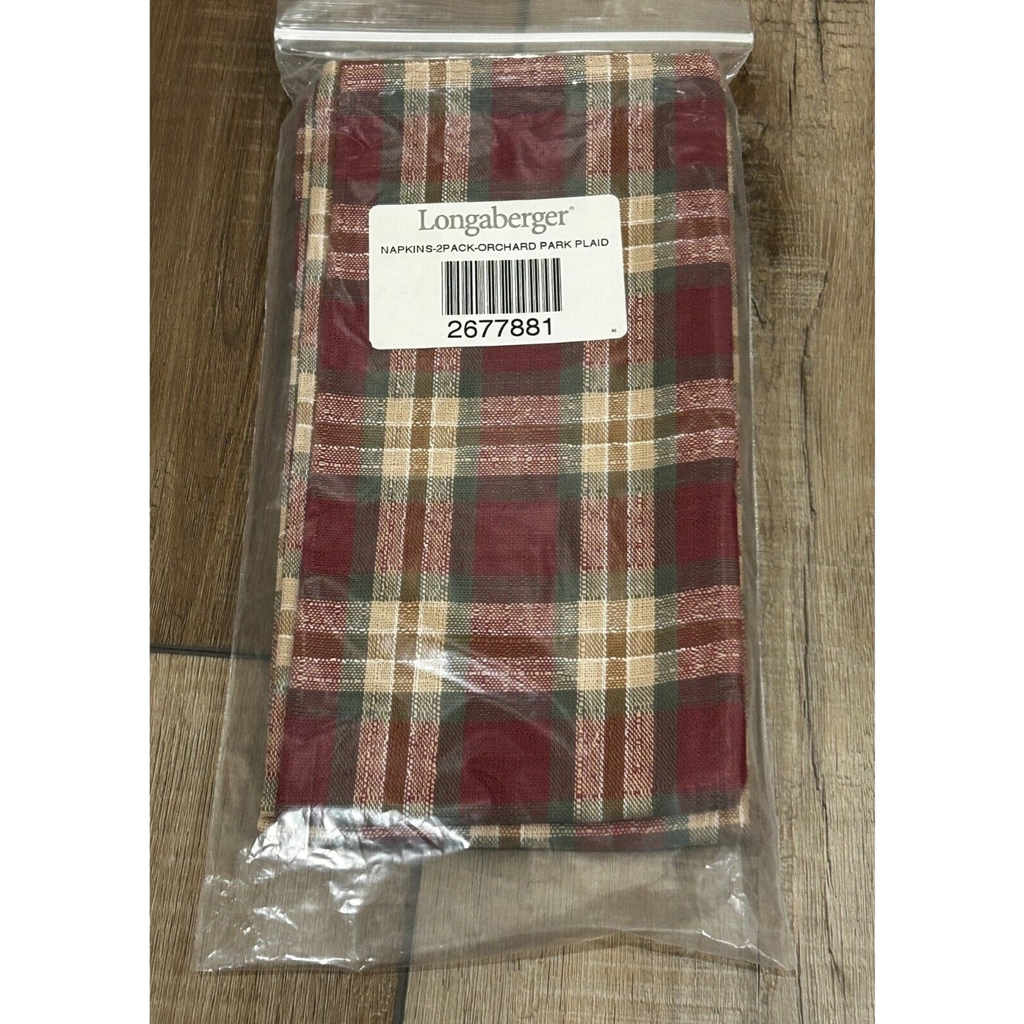 Longaberger Baskets Orchard Park Plaid Linen Napkins 2 Pack 2677881 NEW fabric