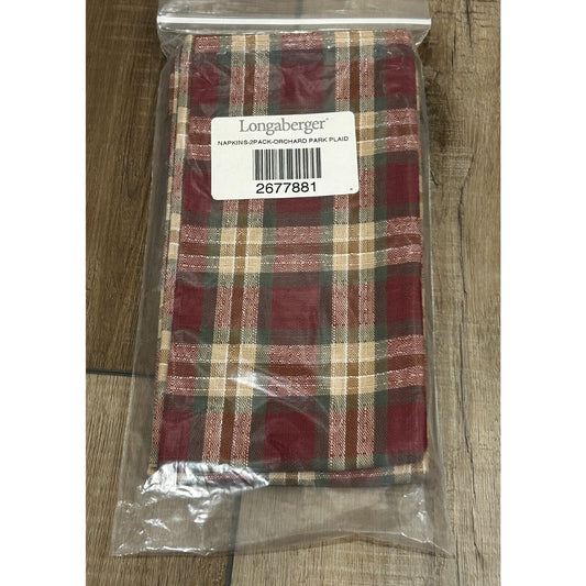 Longaberger Baskets Orchard Park Plaid Linen Napkins 2 Pack 2677881 NEW fabric