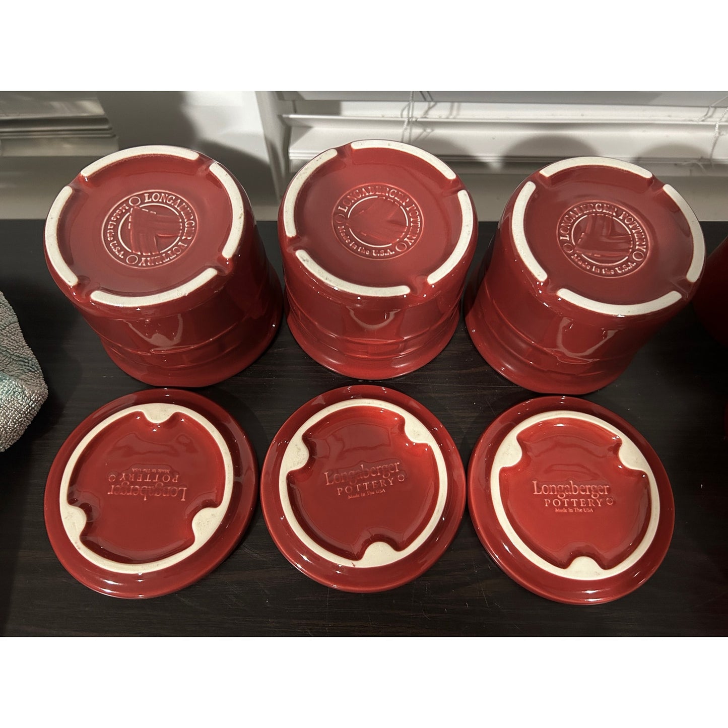 Longaberger pottery paprika red Crocks lids Cinnamon clove candles lot