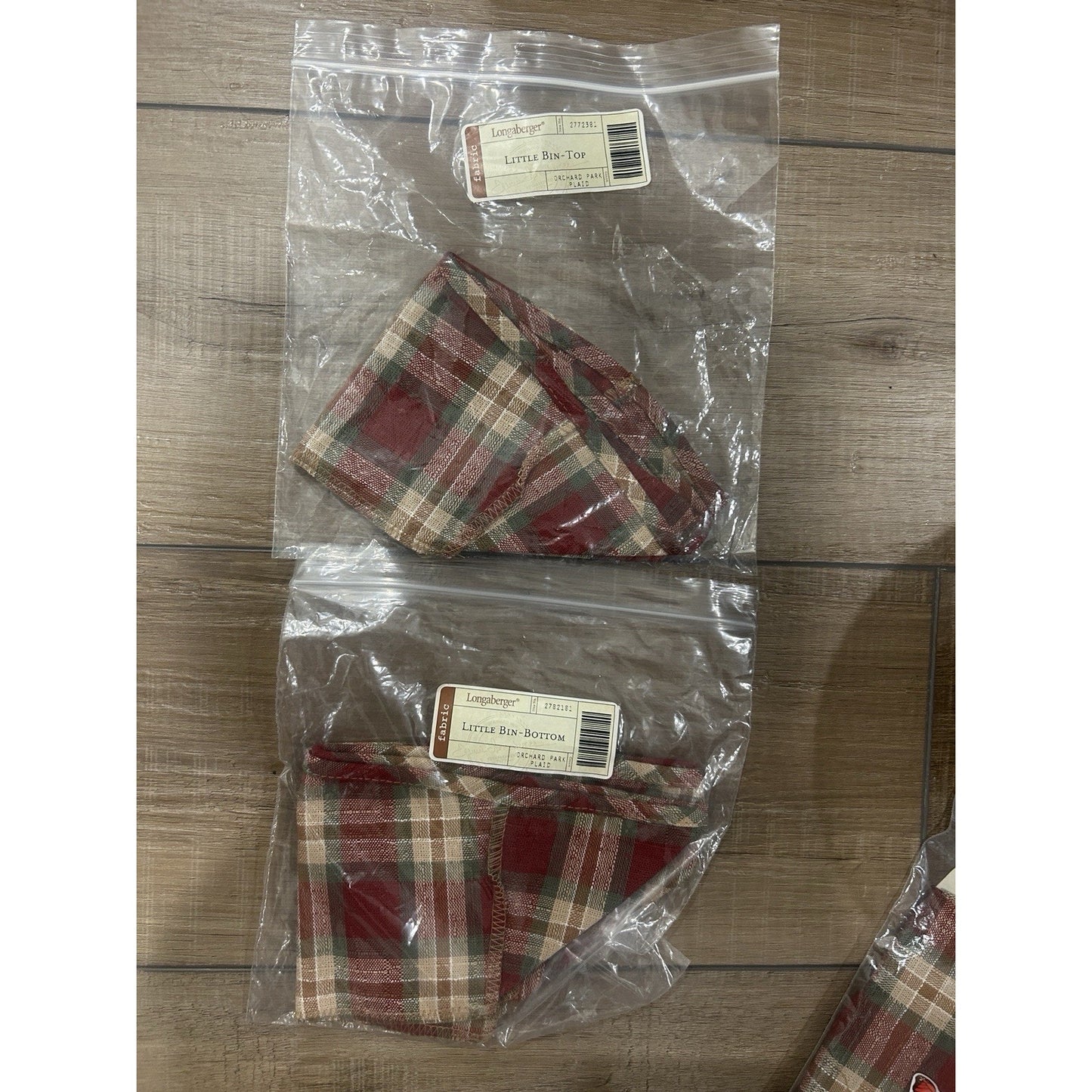 Longaberger LITTLE BIN basket Liners Top AND Bottom ORCHARD PARK PLAID NEW