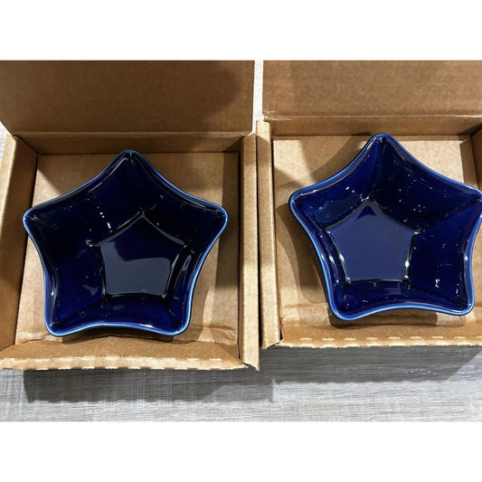 2 Longaberger Pottery Woven Traditions Star Dishes Blue Made In USA NEW