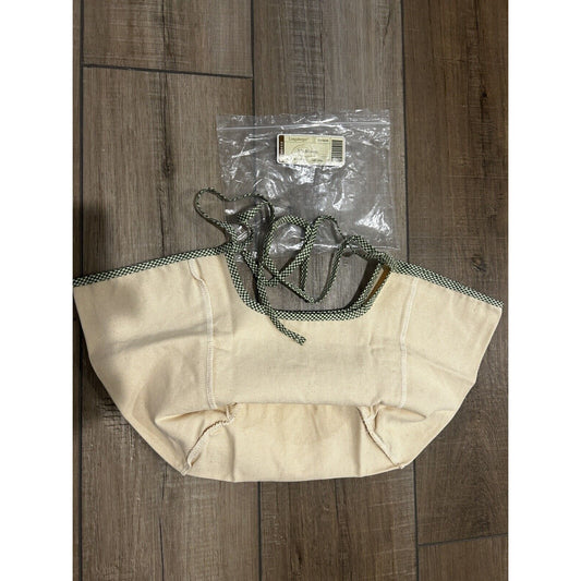 Longaberger Medium Bushel Basket Liner Natural Fabric NEW Green gingham trim HTF