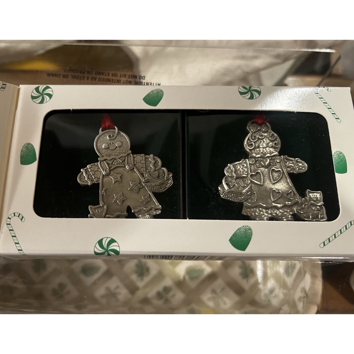 LONGABERGER Roger & Ginger PEWTER ORNAMENTS In Original Box Gingerbread Boy Girl