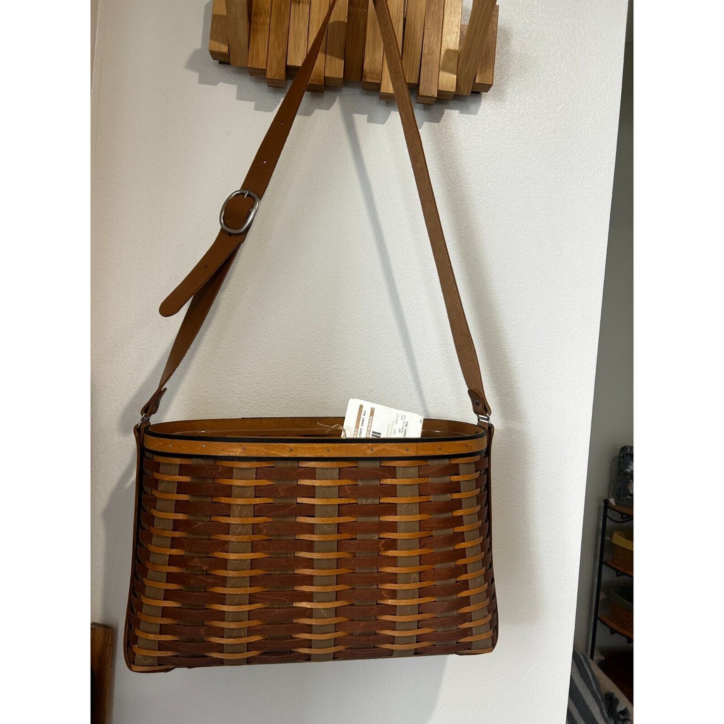Longaberger Basket Chestnut Hostess Carry All tote shoulder purse leather strap