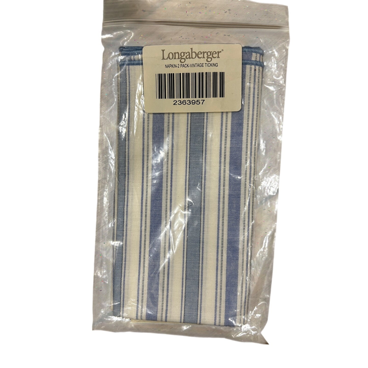 Longaberger VINTAGE TICKING Napkins Set Of 2 Blue White stripe Fabric 18" square