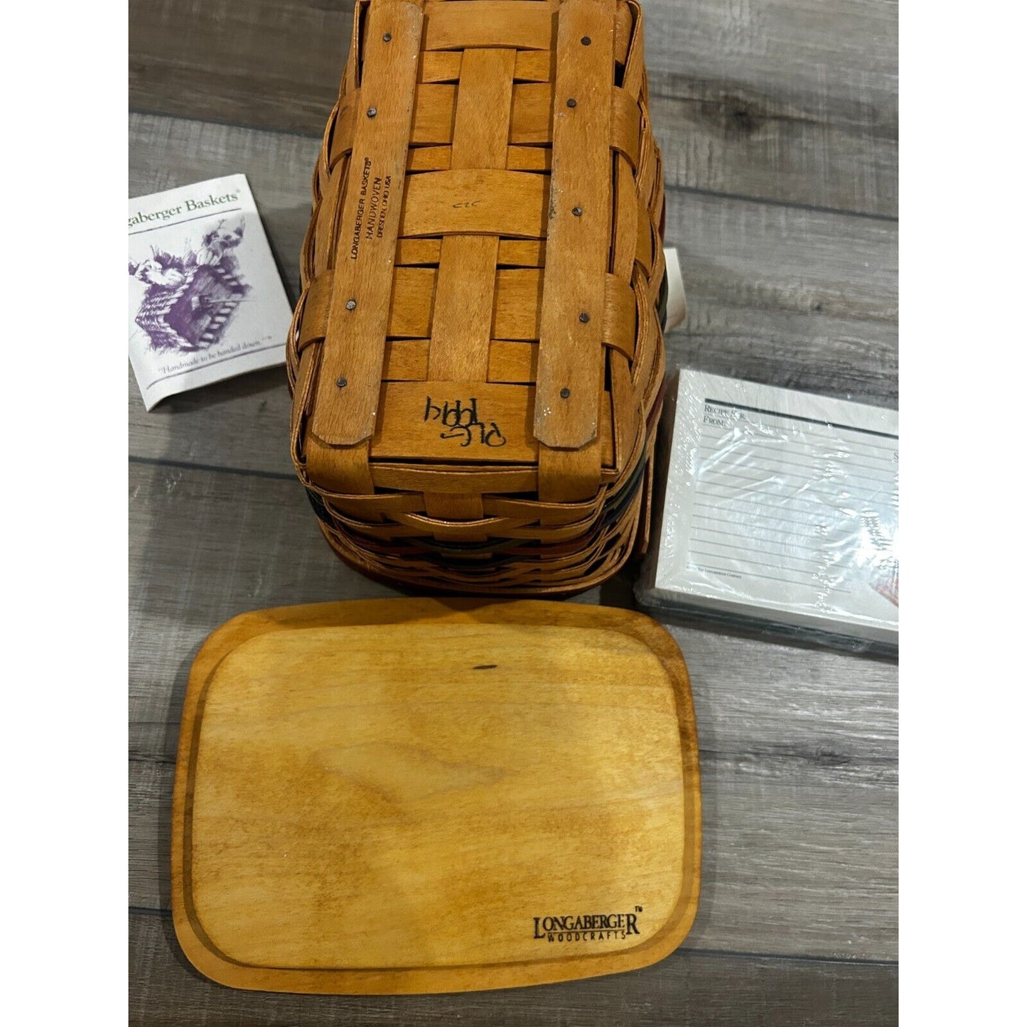 LONGABERGER RECIPE BASKET Shades of Autumn 1994 Lid Recipe Cards & Protector