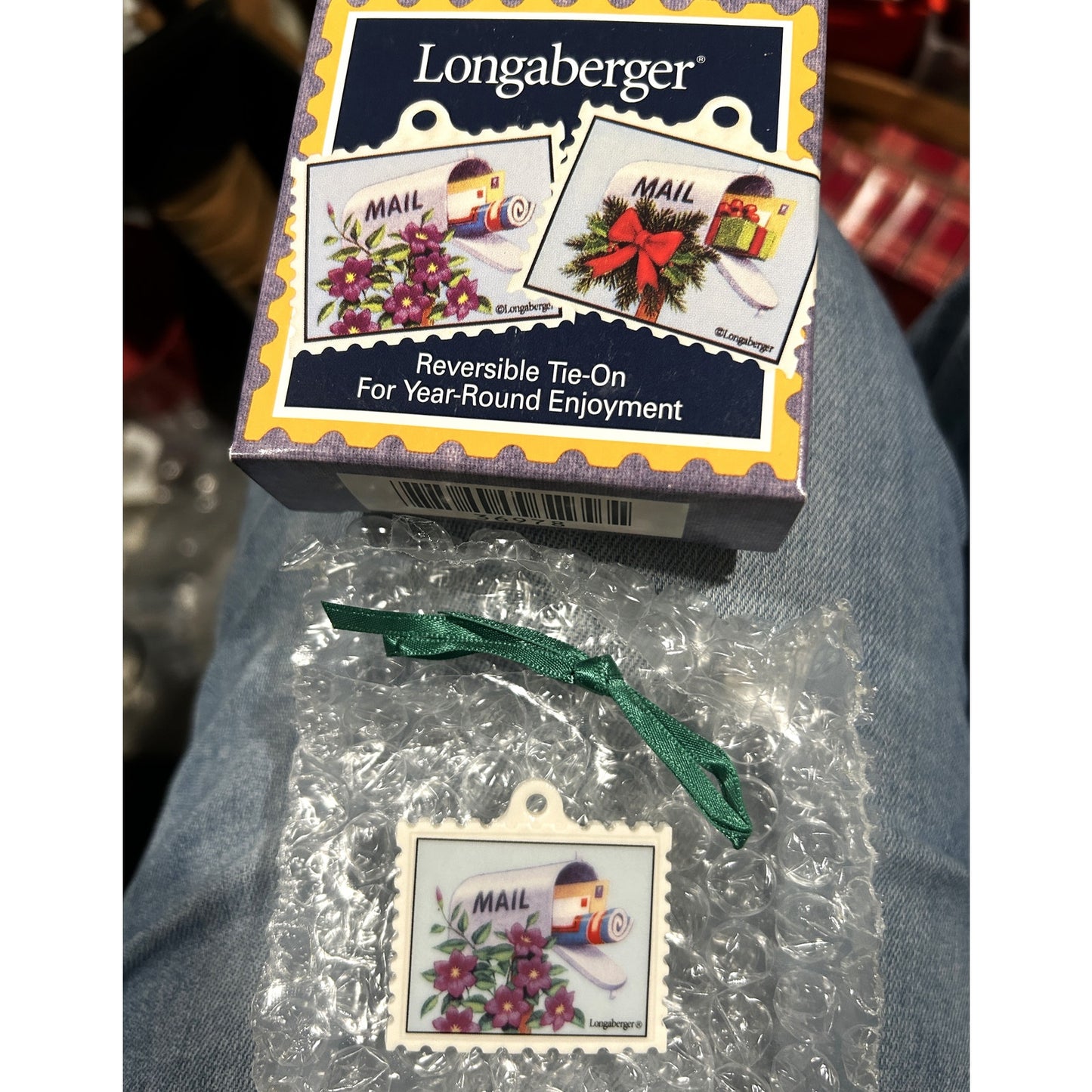 Longberber MAIL tie on reversible mailbox postage flowers Christmas bow stamps NEW $12