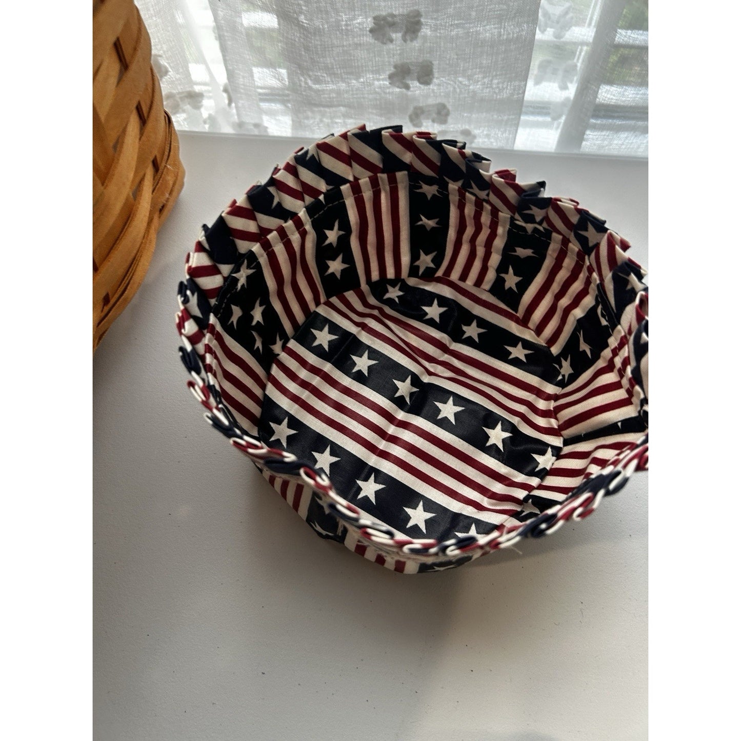 Longaberger BUTTON Basket Liner All american stars stripes fabric 7" ROUND