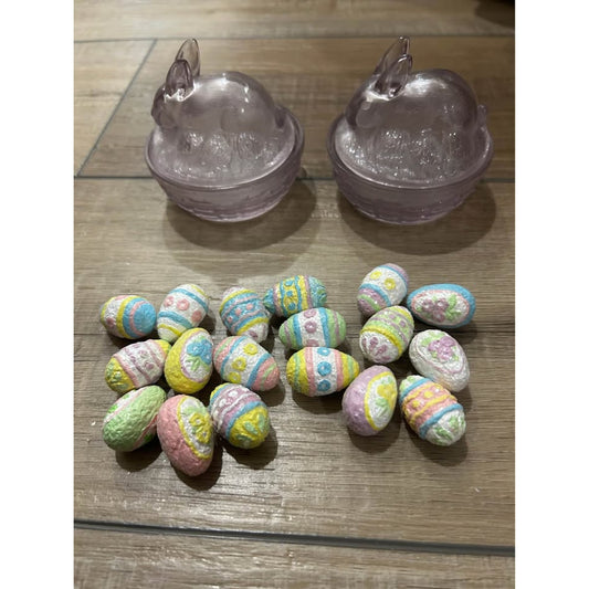 Longaberger Basket Easter Bunny Lavender Mini Glass Dishes miniature LB eggs HTF