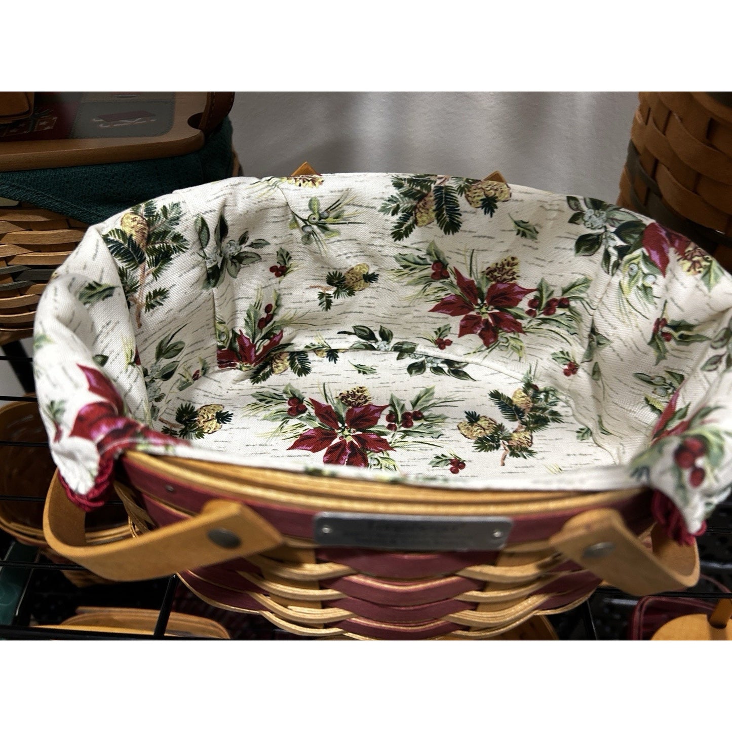 Longaberger 2007 Christmas Sweets And Treats Basket Pinecone poinsettia liner