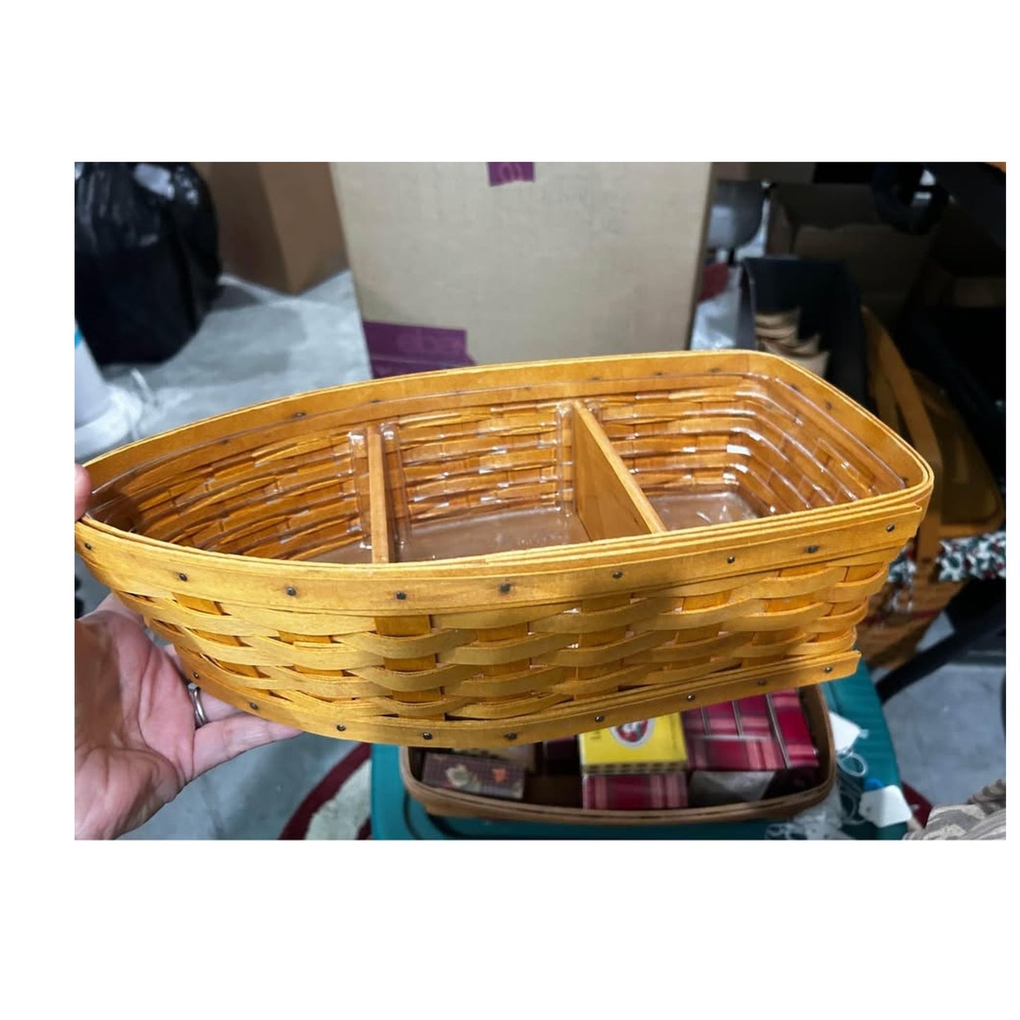Longaberger Row Your Boat basket with protector & 2 wood dividers