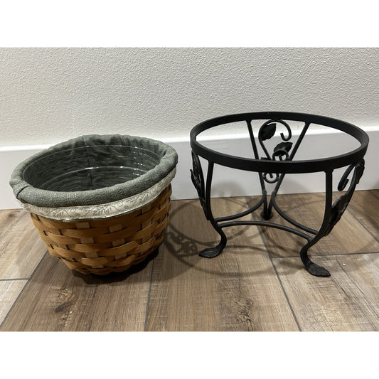Longaberger Wrought Iron Plant Stand Flora Basket Liner & Protector Set