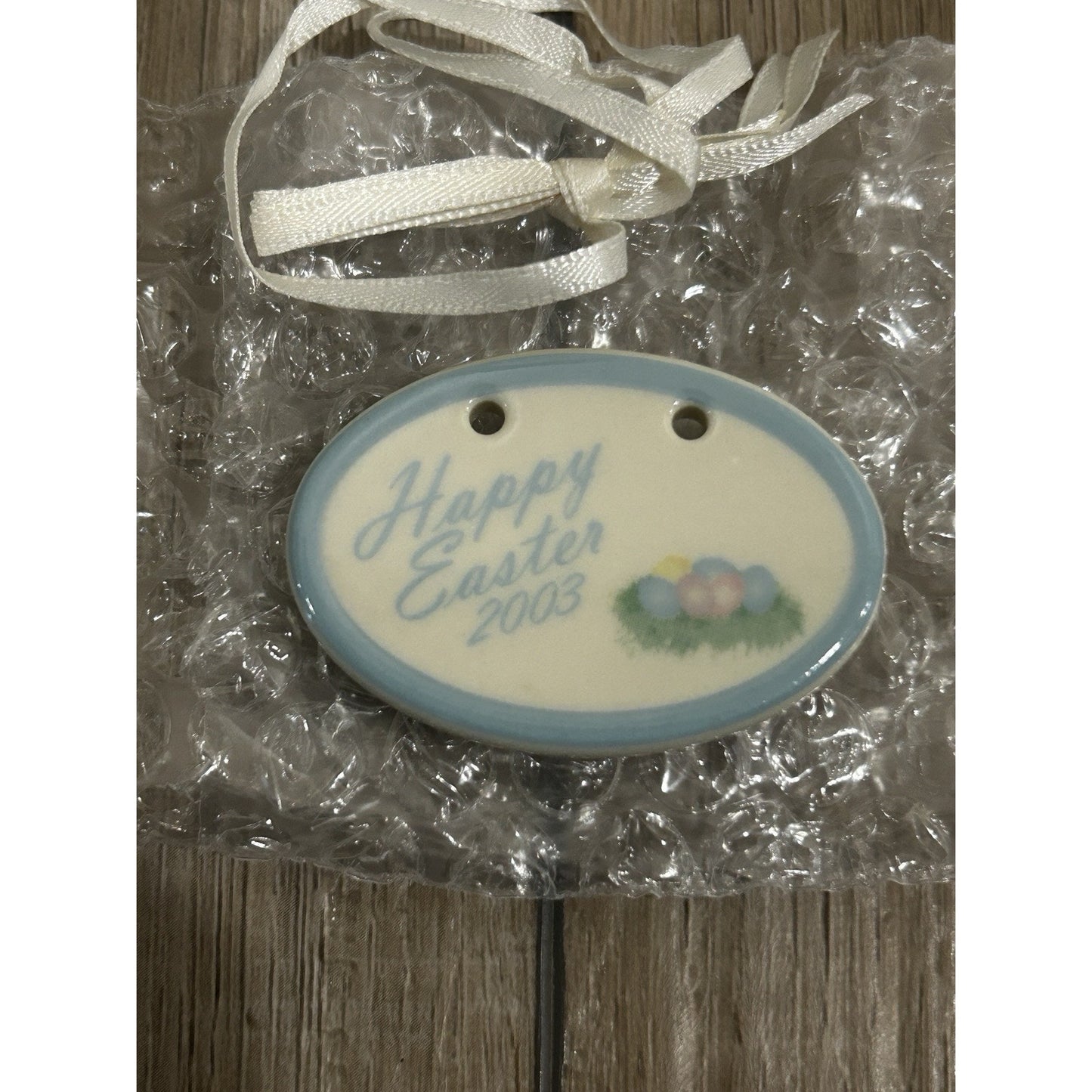 Longaberger Happy Easter Egg 2003 Basket Tie On pottery NEW