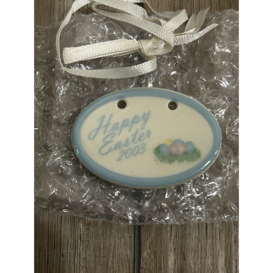 Longaberger Happy Easter Egg 2003 Basket Tie On pottery NEW