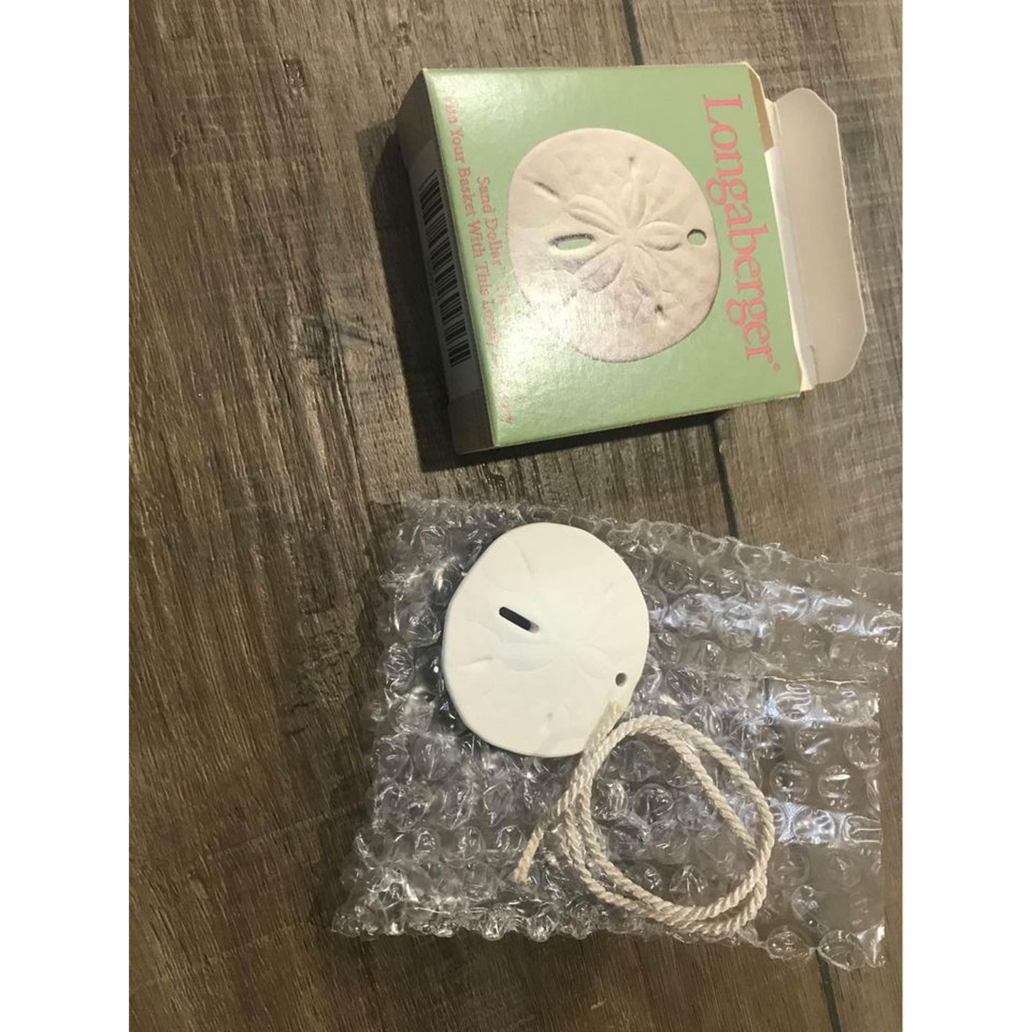 Longaberger sand dollar tie on pottery basket NEW beach summer