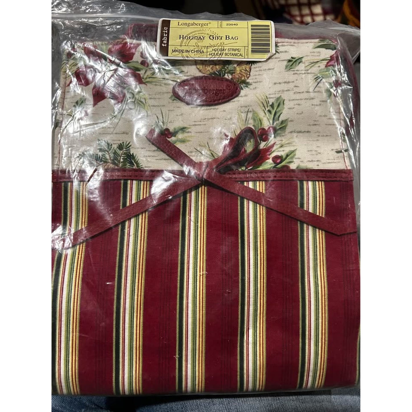 Longaberger Holiday Gift Tote Bag Holiday Stripe Christmas Botanical NEW