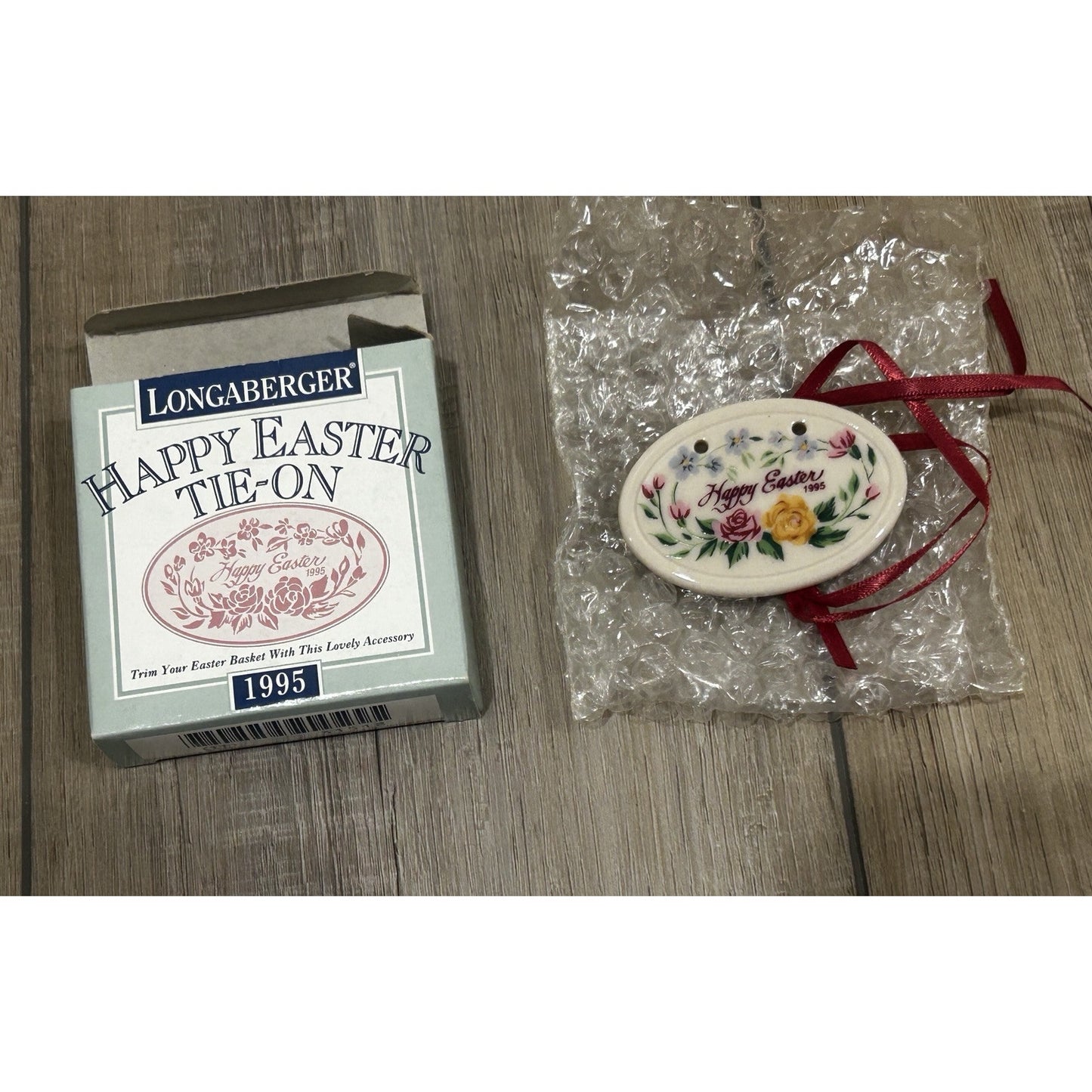 Longaberger Happy Easter Basket Tie-On Pottery NEW Roses Floral