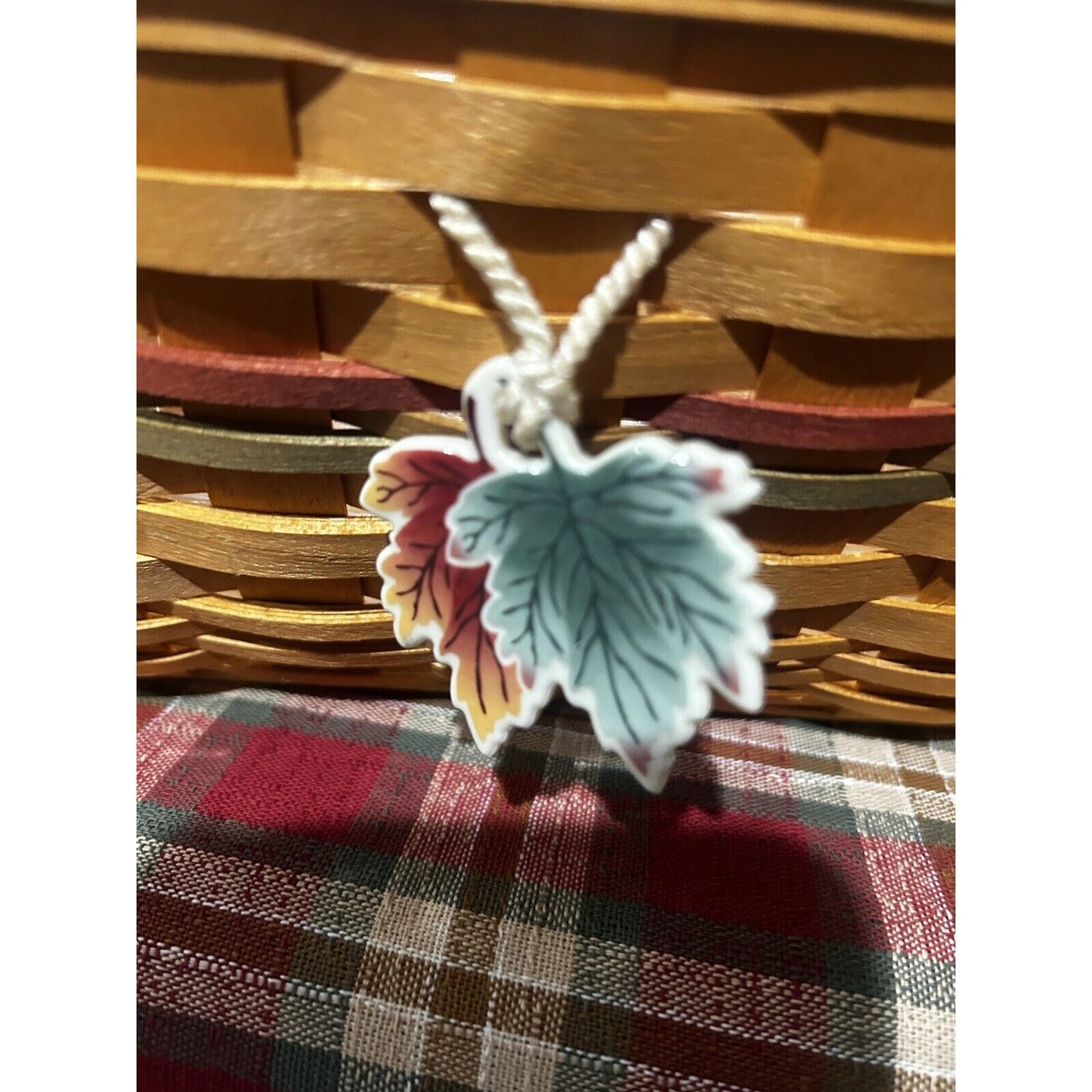 Longaberger Autumn Fall Large Basket Leaves Liner Protector Tie On 12" x 9"