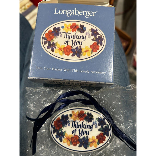 Longaberger Basket Tag Tie On THINKING OF YOU Floral NEW Ceramic pottery USA