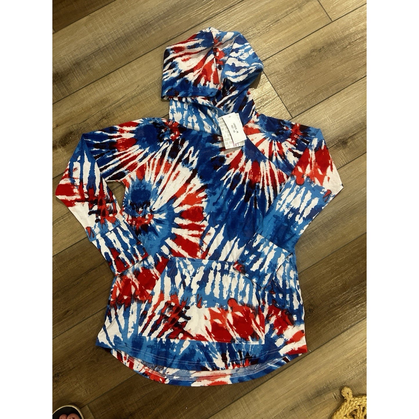 LuLaRoe M Amber Hoodie Tie Dye NEW Patriotic Red White blue Medium