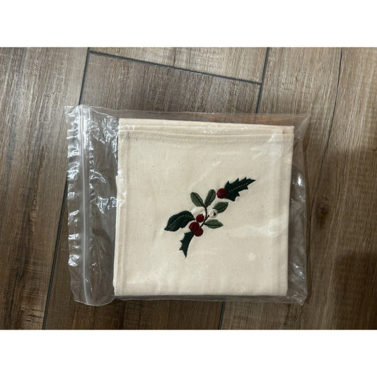 Longaberger NATURES GARLAND NAPKINS Embroidered fabric NEW Christmas mistletoe