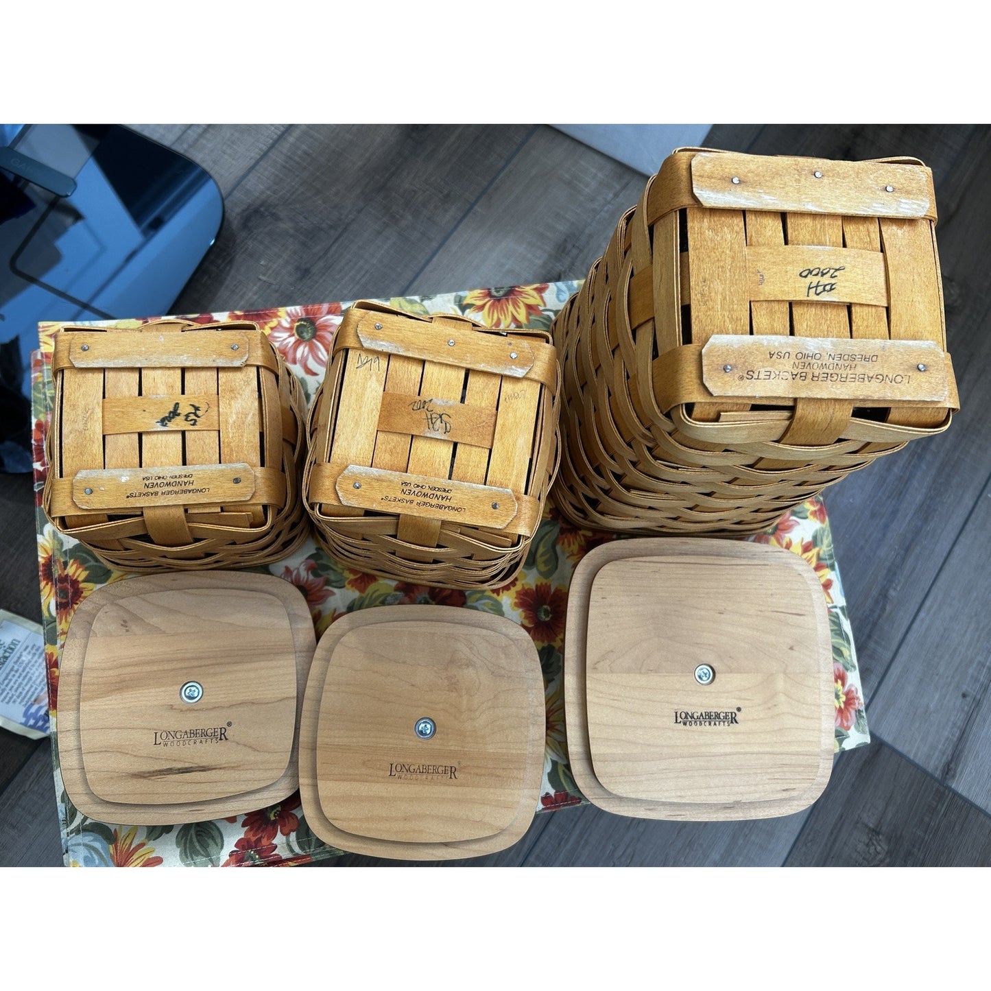 3 Longaberger Spoon Baskets Combos - Medium Small Teaspoon Storage Canisters