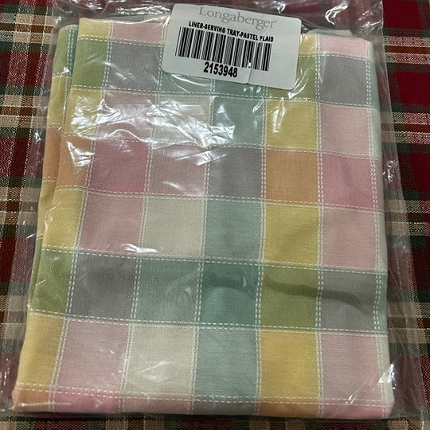 Longaberger Large Serving Tray Liner NEW Pastel Plaid fabric Easter baby room