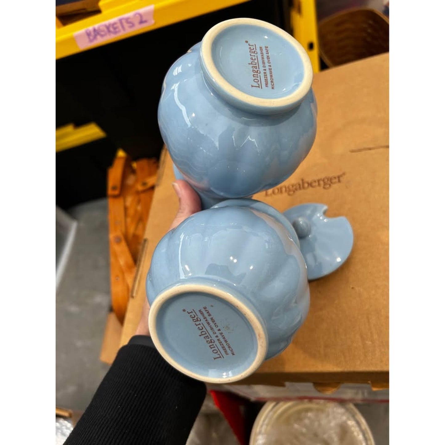 Longaberger Baskets Vintage Vine Creamer & Sugar Set Pottery  Blue Mist set