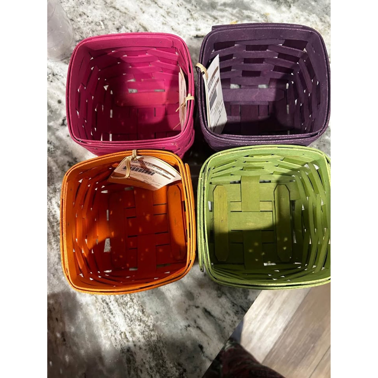 4 Longaberger Teaspoon baskets pink purple orange & green