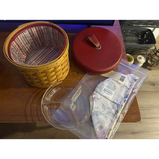LONGABERGER 2004 Mother's Day Essentials Basket Red Leather Lid Liner Protectors
