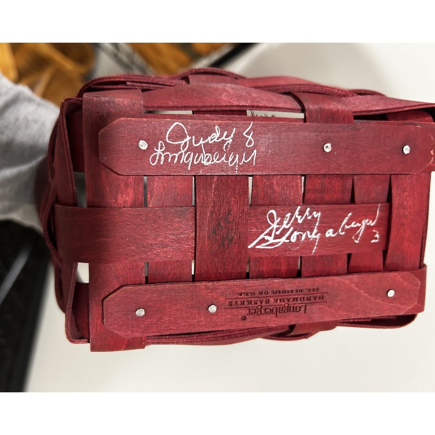 Longaberger Tea Basket Bold Red Family Signed Christmas