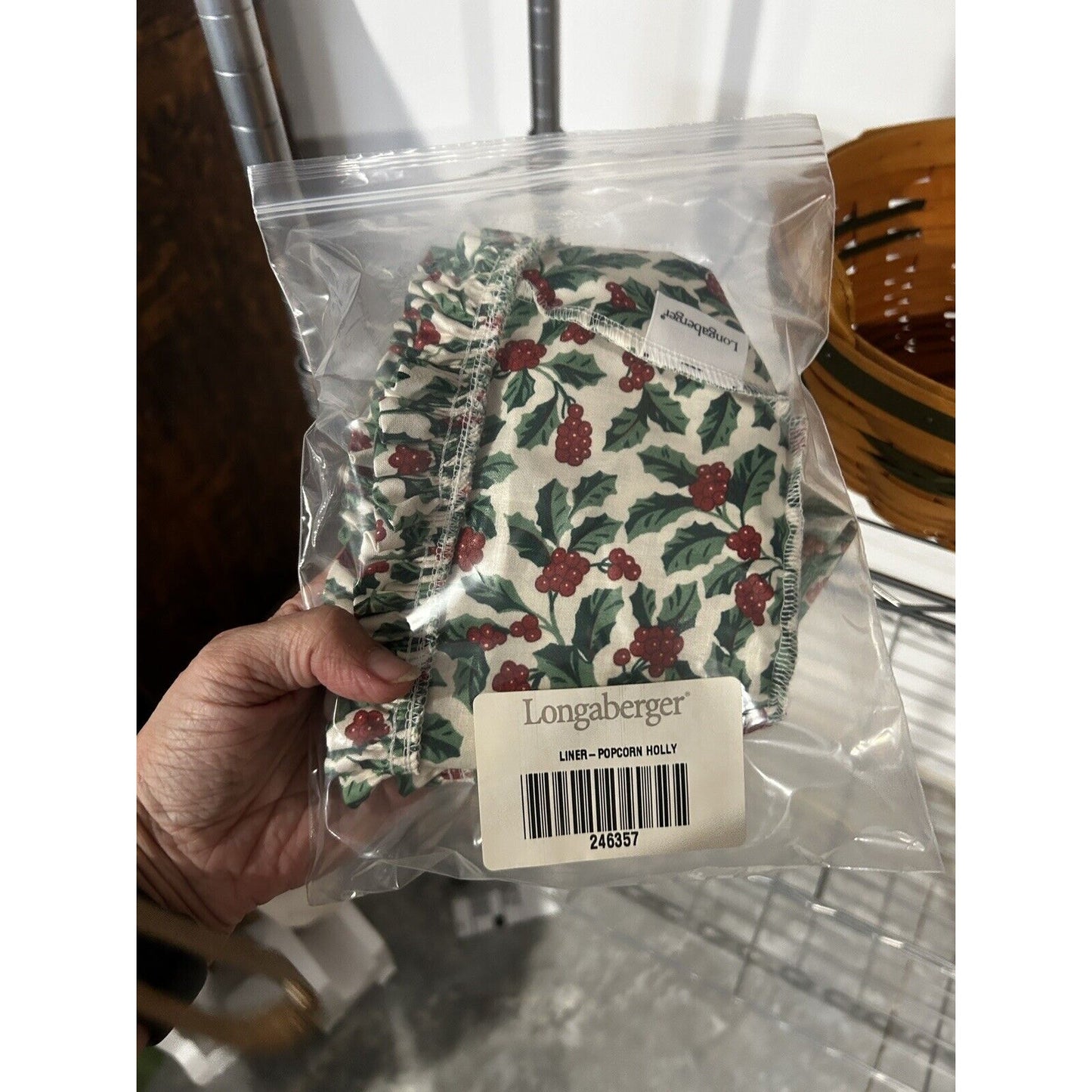 LONGABERGER POPCORN BASKET Holly liner & Protector NEW CHRISTMAS