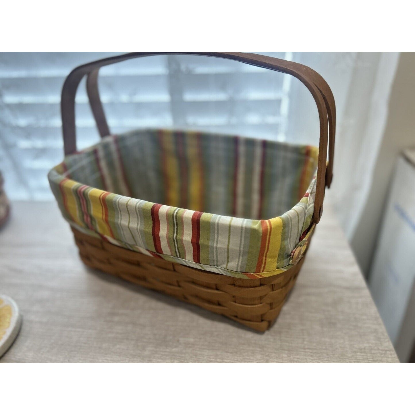 Longaberger Lunchbox Basket Sunflower stripe liner & Protector Lunch box